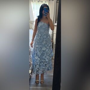 Blue Flower Strapless Dress